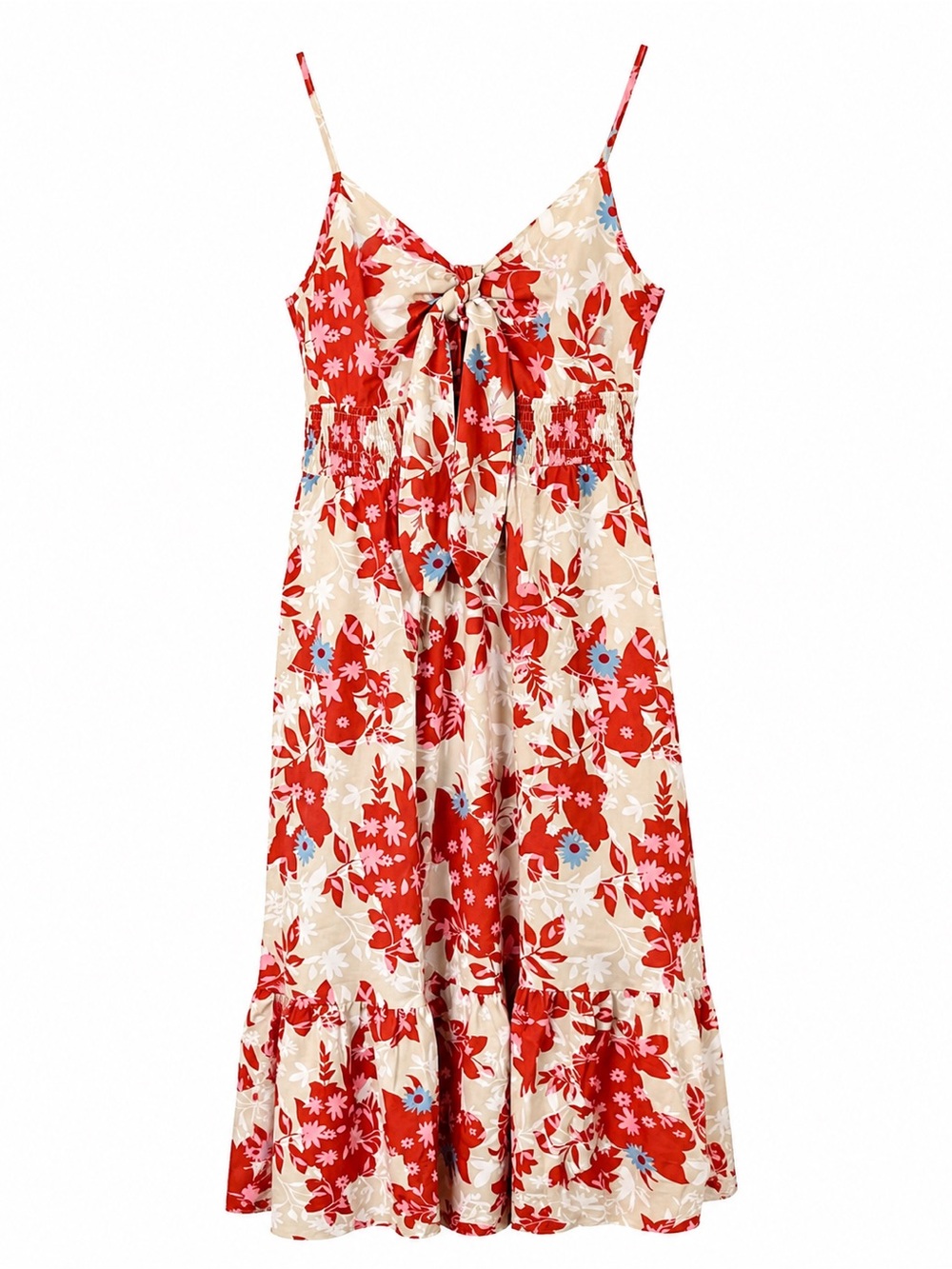 Grace Karin Coral and Cream Floral Tie-Front Sundress